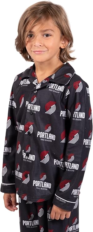 Ultra Game NBA Official Youth 2-Piece Super Soft Button Down Pajamas Set, Portland Trail Blazers, Boys Sizes|Portland Trail Blazers