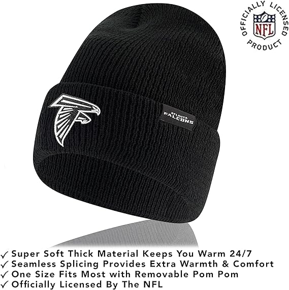 Ultra Game NFL Official Adults Super Soft Marled Winter Beanie Knit Hat with Extra Warm Touch Screen Gloves, Atlanta Falcons, Black, One Size|Atlanta Falcons