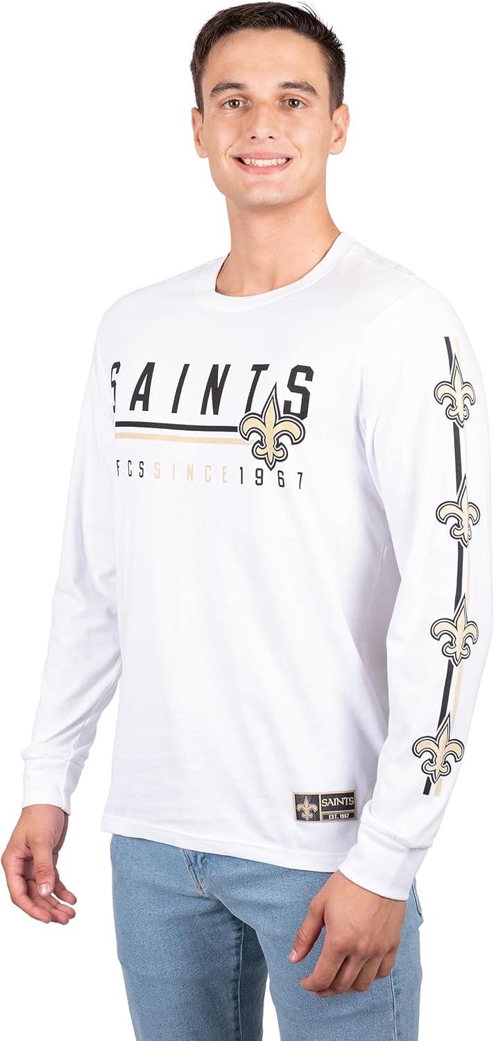 Ultra Game NFL Official Adults Super Soft Supreme Long Sleeve T-Shirt - Unisex, New Orleans Saints, White|New Orleans Saints