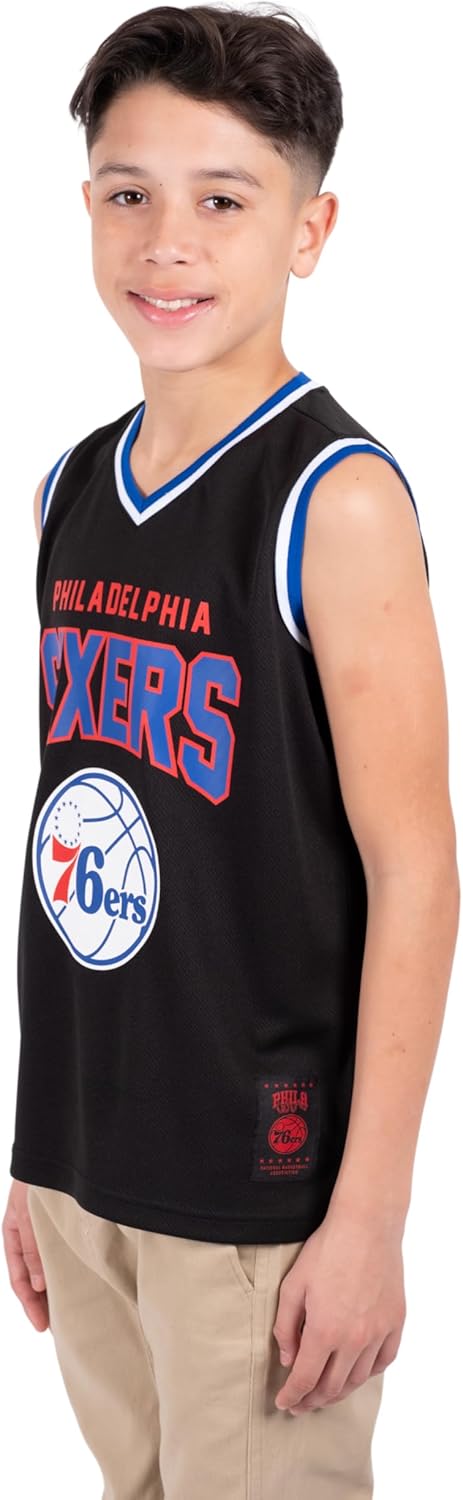 Ultra Game NBA Official Youth Sleeveless Mesh Tank Top Muscle T-Shirt, Philadelphia 76ers, Black|Philadelphia 76ers