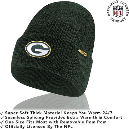 Ultra Game Adults Unisex NFL Official Super Soft Marl Knit Winter Beanie Knit Hat with Extra Warm Touch Screen Gloves|Green Bay Packers