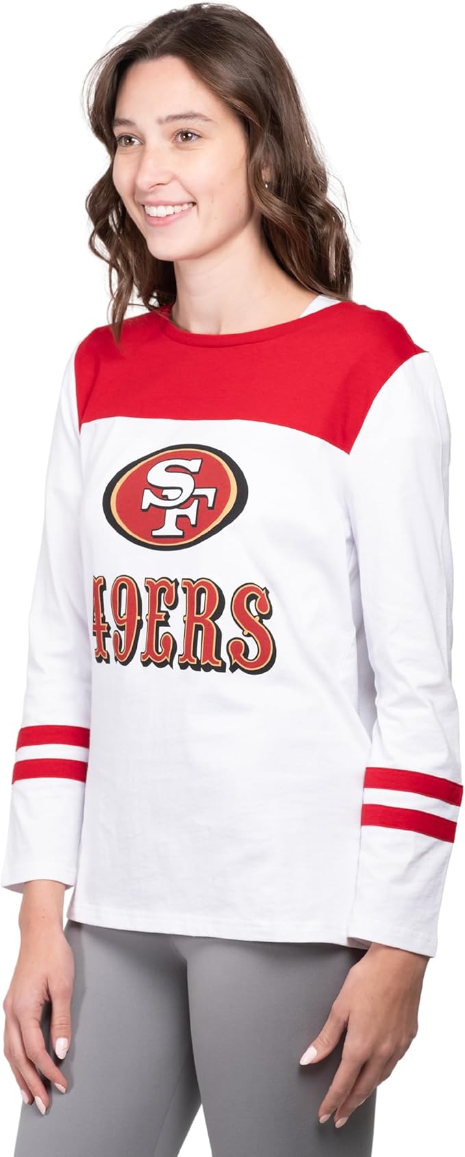 NFL Women's Official Super Soft Raglan Vintage Baseball T-Shirt|San Francisco 49ers