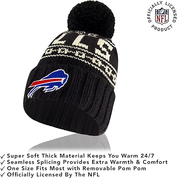 NFL Official Adults Super Soft Cable Knit Winter Beanie Knit Hat with Extra Warm Touch Screen Gloves|Buffalo Bills