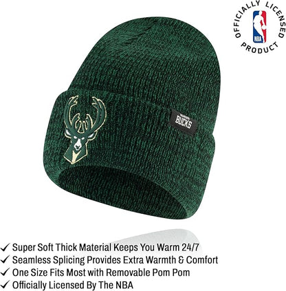 Ultra Game NBA Official Men's Super Soft Winter Beanie Knit Hat with Extra Warm Touch Screen Gloves, Milwaukee Bucks, Team Color|Milwaukee Bucks