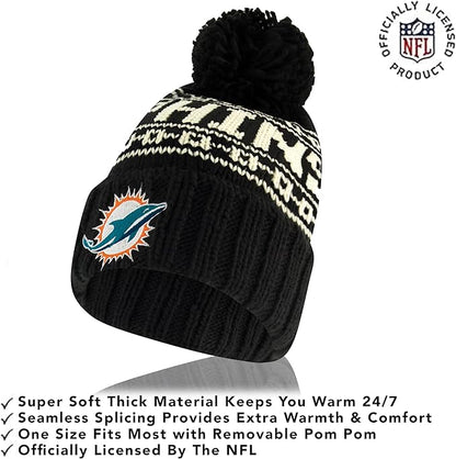 NFL Official Adults Super Soft Cable Knit Winter Beanie Knit Hat with Extra Warm Touch Screen Gloves|Miami Dolphins