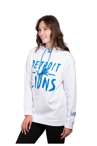 NFL Official Women's Super Soft Tie Neck Pullover Hoodie Sweatshirt|Detroit Lions