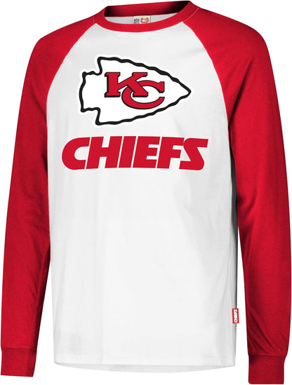 Ultra Game NFL Official Adults Super Soft Raglan Baseball Long Sleeve T-Shirt, Kansas City Chiefs, White|Kansas City Chiefs