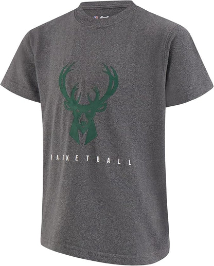 Ultra Game Youth's NBA Official Super Soft T-Shirt & Shorts 2-Piece Set, Milwaukee Bucks, Heather Charcoal|Milwaukee Bucks