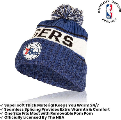 Ultra Game NBA Official Men’s Super Soft Winter Beanie Knit Hat With Extra Warm Touch Screen Gloves - Unisex, Philadelphia 76ers, Team Color, 1SIZE|Philadelphia 76ers