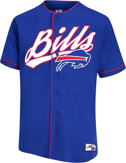 NFL Official Adults Game Day Button Down Baseball Mesh Jersey Shirt - Unisex|Buffalo Bills