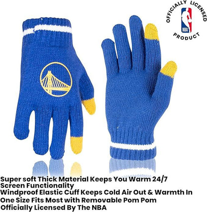 Ultra Game NBA Official Boys Girls Super Soft Winter Beanie Knit Hat With Extra Warm Touch Screen Gloves, Golden State Warriors, Team Color, 1SIZE|Golden State Warriors