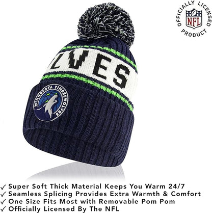 Ultra Game NBA Official Boys Girls Super Soft Winter Beanie Knit Hat With Extra Warm Touch Screen Gloves, Minnesota Timberwolves, Team Color, 1SIZE|Minnesota Timberwolves