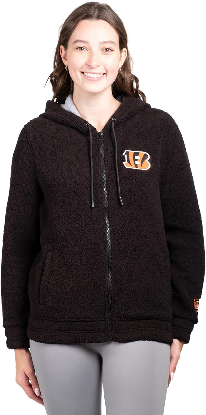 NFL Womens Full Zip Soft Sherpa Hoodie Sweatshirt Jacket|Cincinnati Bengals