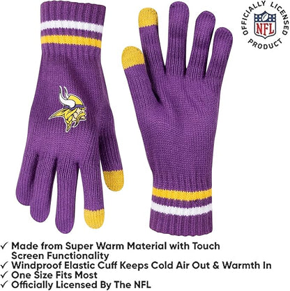 Ultra Game NFL Official Adults Unisex Super Soft Winter Beanie Knit Hat With Extra Warm Touch Screen Gloves, Minnesota Vikings, Team Color, 1SIZE|Minnesota Vikings