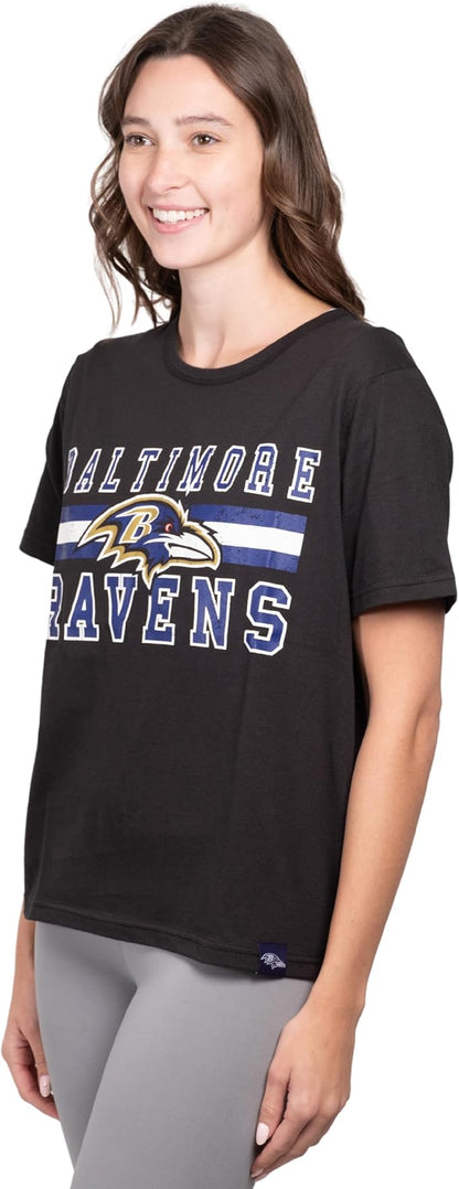 Ultra Game NFL Official Women's Distressed Graphics Super Soft Crew Neck T-Shirt, Baltimore Ravens, Team Color|Baltimore Ravens