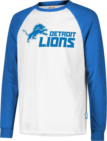 Ultra Game NFL Official Adults Super Soft Raglan Baseball Long Sleeve T-Shirt, Detroit Lions, White|Detroit Lions