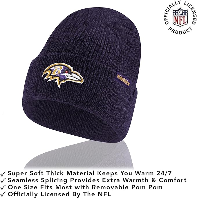 Ultra Game Adults Unisex NFL Official Super Soft Marl Knit Winter Beanie Knit Hat with Extra Warm Touch Screen Gloves|Baltimore Ravens