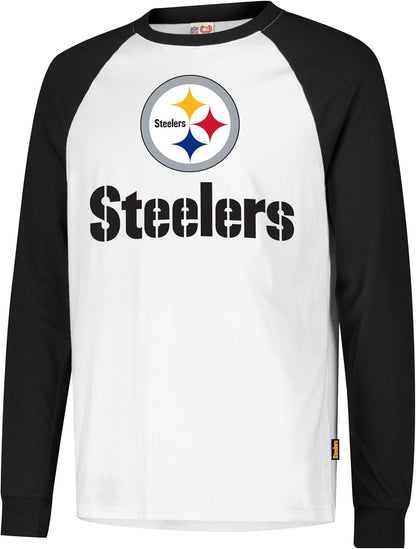 Ultra Game NFL Official Adults Super Soft Raglan Baseball Long Sleeve T-Shirt, Pittsburgh Steelers, White|Pittsburgh Steelers