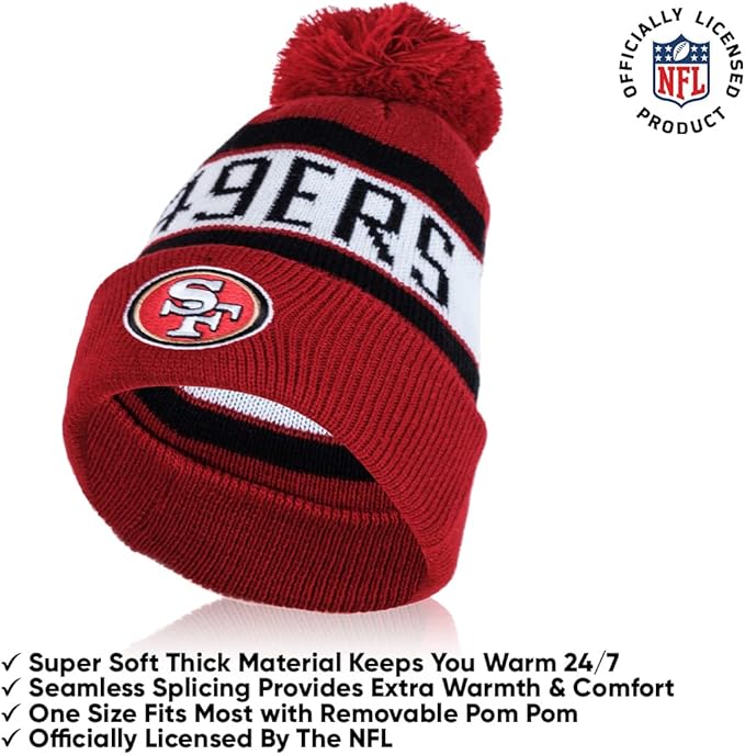 Ultra Game NFL Official Adults Unisex Super Soft Winter Beanie Knit Hat With Extra Warm Touch Screen Gloves, San Francisco 49ers, Team Color, 1SIZE|San Francisco 49ers