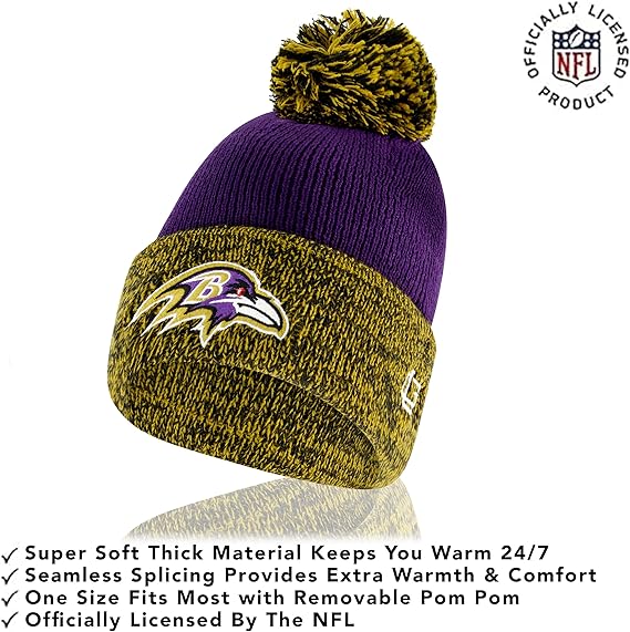 Ultra Game NFL Official Youth Super Soft Two Tone Winter Beanie Knit Hat with Extra Warm Touch Screen Gloves, Baltimore Ravens, Team Color, One Size|Baltimore Ravens