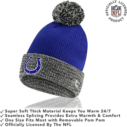 Ultra Game NFL Official Youth Super Soft Two Tone Winter Beanie Knit Hat with Extra Warm Touch Screen Gloves, Indianapolis Colts, Team Color, One Size|Indianapolis Colts