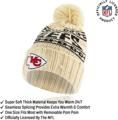 NFL Official Adults Super Soft Cable Knit Winter Beanie Knit Hat with Extra Warm Touch Screen Gloves, Kansas City Chiefs, One Size|Kansas City Chiefs