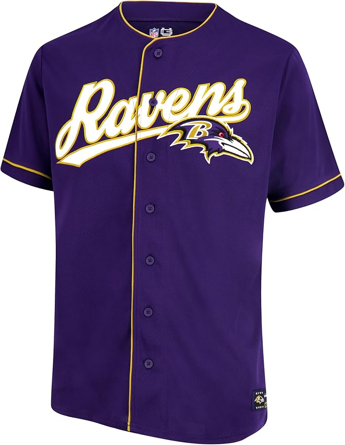 Ultra Game NFL Official Adults Game Day Button Down Baseball Mesh Jersey Shirt - Unisex, Baltimore Ravens, Team Color|Baltimore Ravens