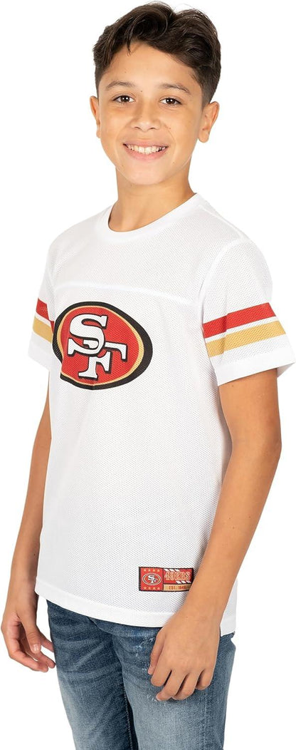 Ultra Game NFL Official Youth Super Soft Game Day Mesh Jersey Shirt, San Francisco 49ers, White|San Francisco 49ers