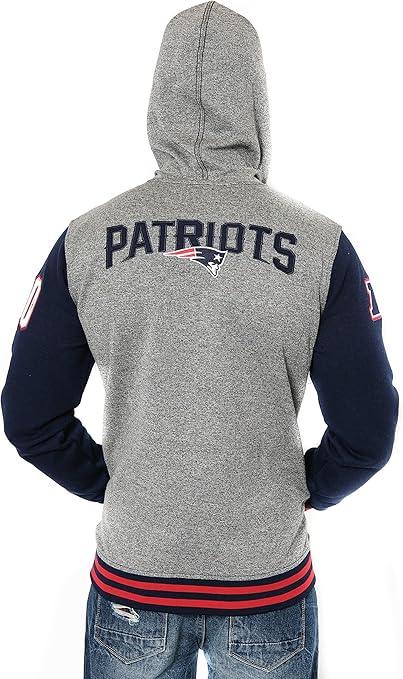 Ultra Game NFL Official Adults Super Soft Supreme Full Zip Varsity Hoodie Sweatshirt Jacket-Unisex, New England Patriots, Heather Gray|New England Patriots