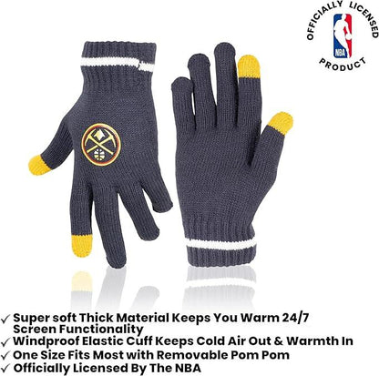 Ultra Game NBA Official Men’s Super Soft Winter Beanie Knit Hat With Extra Warm Touch Screen Gloves - Unisex, Denver Nuggets, Team Color, 1SIZE|Denver Nuggets