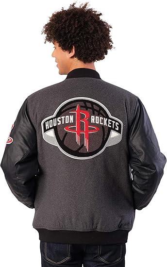 Ultra Game NBA Official Men’s Game Time Varsity Jacket - Unisex, Houston Rockets, Team Color|Houston Rockets