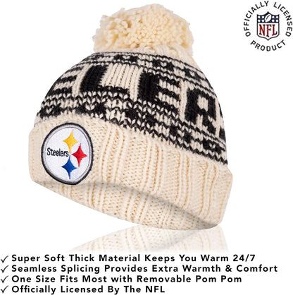 Ultra Game NFL Official Adults Super Soft Cable Knit Winter Beanie Knit Hat with Extra Warm Touch Screen Gloves, Pittsburgh Steelers, One Size|Pittsburgh Steelers