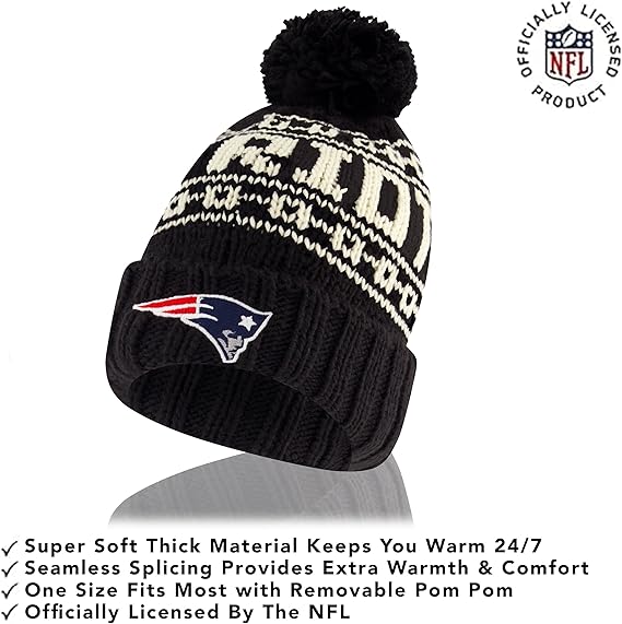 Ultra Game NFL Official Adults Super Soft Cable Knit Winter Beanie Knit Hat with Extra Warm Touch Screen Gloves, New England Patriots, One Size|New England Patriots