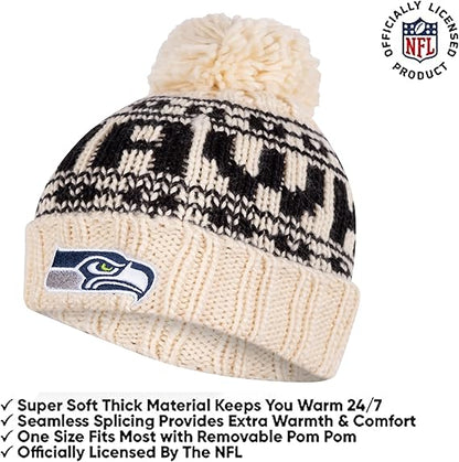 Ultra Game Youth NFL Official Super Soft Cable Knit Winter Beanie Knit Hat with Extra Warm Touch Screen Gloves|Seattle Seahawks