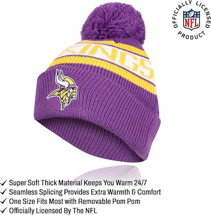 Ultra Game NFL Official Youth Super Soft Winter Beanie Knit Hat With Extra Warm Touch Screen Gloves, Minnesota Vikings, Team Color 1, 1 SIZE|Minnesota Vikings