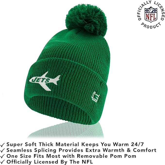 NFL Official Adults Super Soft Winter Beanie Knit Hat with Extra Warm Touch Screen Gloves|New York Jets