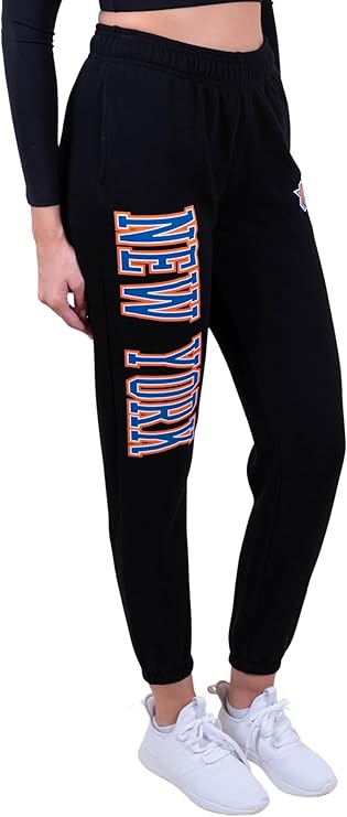 Ultra Game NBA Official Women's Super Soft Active Fleece Sweatpants Joggers, New York Knicks|New York Knicks