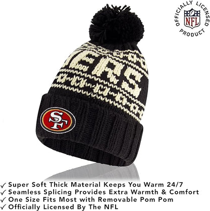 NFL Official Youth Super Soft Cable Knit Winter Beanie Knit Hat with Extra Warm Touch Screen Gloves|San Francisco 49ers