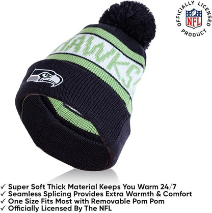 Ultra Game NFL Official Adults Unisex Super Soft Winter Beanie Knit Hat With Extra Warm Touch Screen Gloves, Seattle Seahawks, Team Color, 1SIZE|Seattle Seahawks