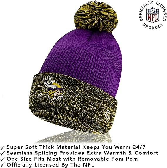 Ultra Game NFL Official Adults Super Soft Two Tone Winter Beanie Knit Hat with Extra Warm Touch Screen Gloves, Minnesota Vikings, Team Color, One Size|Minnesota Vikings