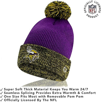 Ultra Game NFL Official Adults Super Soft Two Tone Winter Beanie Knit Hat with Extra Warm Touch Screen Gloves, Minnesota Vikings, Team Color, One Size|Minnesota Vikings