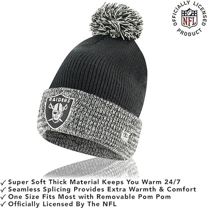 NFL Official Adults Super Soft Two Tone Winter Beanie Knit Hat with Extra Warm Touch Screen Gloves|Las Vegas Raiders