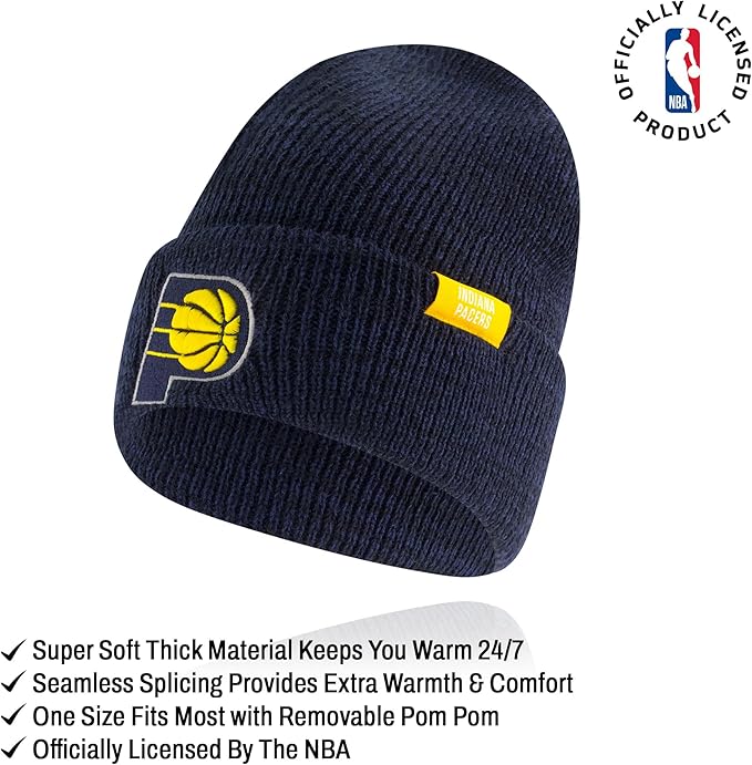 Ultra Game NBA Official Men's Super Soft Winter Beanie Knit Hat with Extra Warm Touch Screen Gloves, Indiana Pacers, Team Color|Indiana Pacers