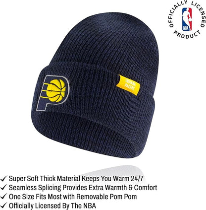 Ultra Game NBA Official Men's Super Soft Winter Beanie Knit Hat with Extra Warm Touch Screen Gloves, Indiana Pacers, Team Color|Indiana Pacers