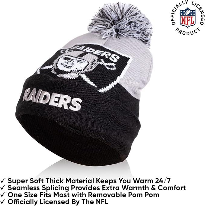 NFL Official Youth Super Soft Winter Beanie Knit Hat With Extra Warm Touch Screen Gloves| Las Vegas Raiders