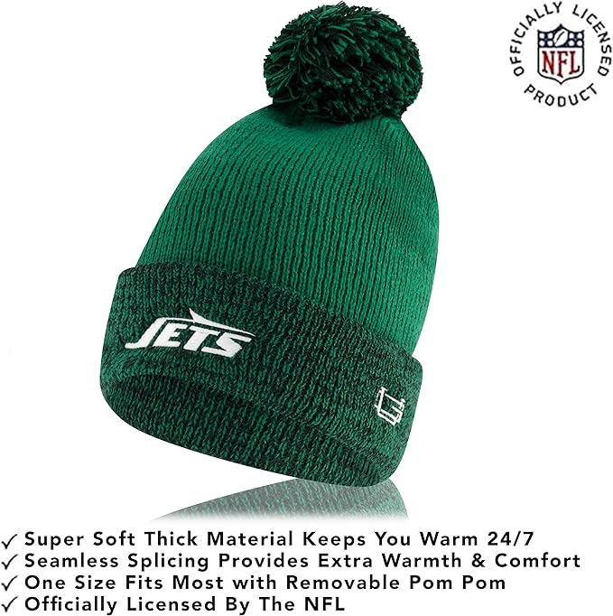 NFL Official Youth Super Soft Two Tone Winter Beanie Knit Hat with Extra Warm Touch Screen Gloves|New York Jets