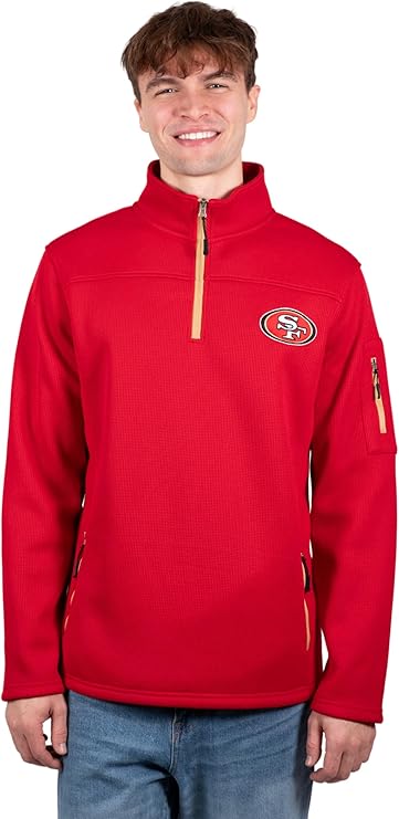 NFL Official Adults Quarter-Zip Super Soft Pullover Sweatshirt with Zipper Pockets - Unisex|San Francisco 49ers