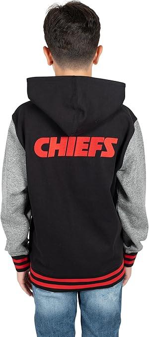 Ultra Game NFL official Youth Super Soft Full Zip Varsity Hoodie Sweatshirt, Kansas City Chiefs, Team Color|Kansas City Chiefs