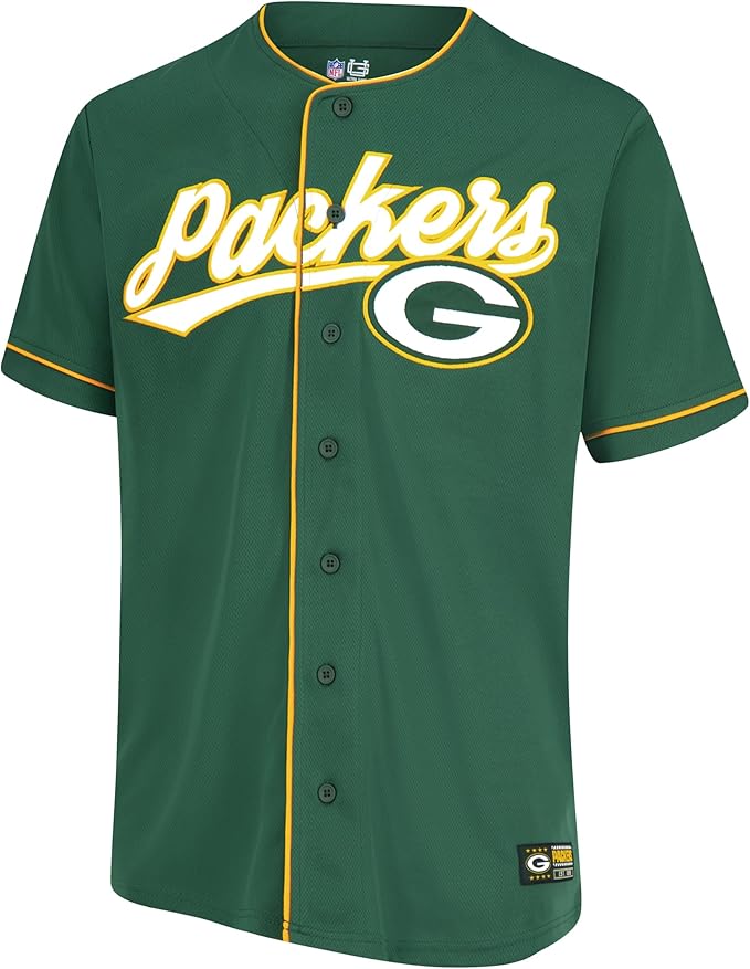 NFL Official Adults Game Day Button Down Baseball Mesh Jersey Shirt - Unisex|Green Bay Packers