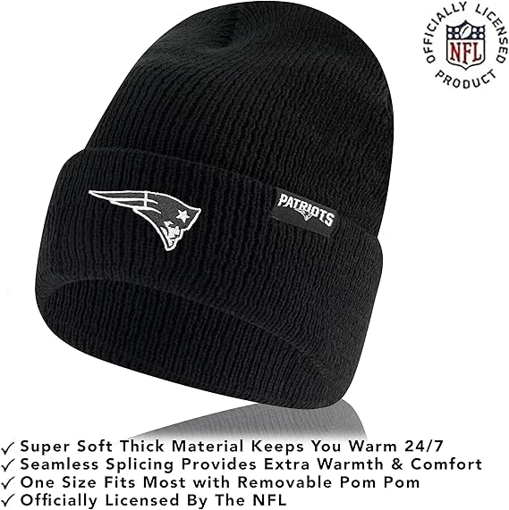 Ultra Game NFL Official Adults Super Soft Marled Winter Beanie Knit Hat with Extra Warm Touch Screen Gloves, New England Patriots, Black, One Size|New England Patriots